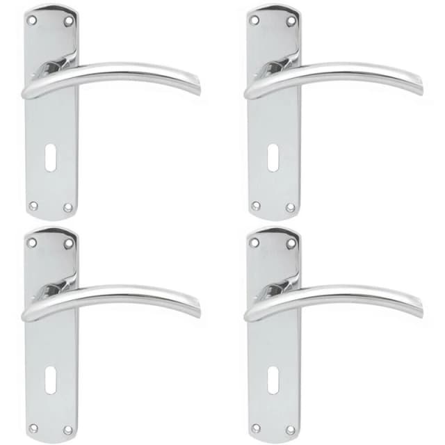 Loops 4x Arched Lever on Lock Backplate Door Handle 170 x 42mm Polished Chrome Multi