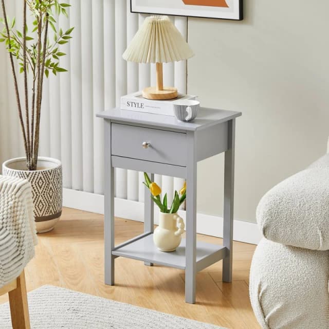 MCC Direct Set of 2 Solid Wooden Bedside Table with Open Shelf & Drawer Arlo in Grey Grey Unisex