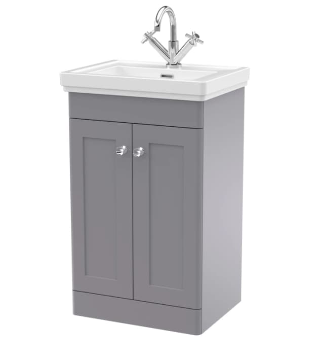 Balterley Floor Standing 2 Door Vanity 1 Tap Hole Fireclay Basin 500mm Grey Grey