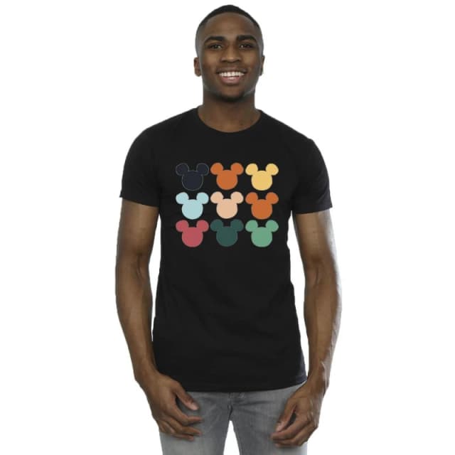 Disney Men Mickey Mouse Heads Square T-Shirt in Black Size: Small Black S Male 5057864735857