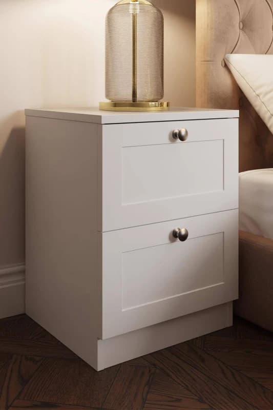 FWStyle White Panelled 2 Drawer Bedside Chest (H) 55cm (W) 40cm (D) 40cm Extra Deep Drawers White Unisex