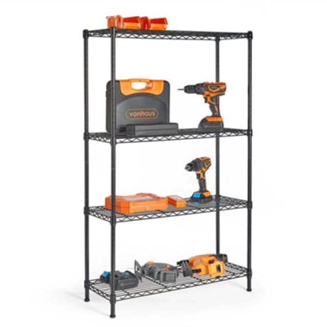 Vonhaus Garage Shelving Units, Adjustable 4-Tier Metal Wire Shelving Unit For Storage, Pantry, Garage Or Greenhouse Shelves