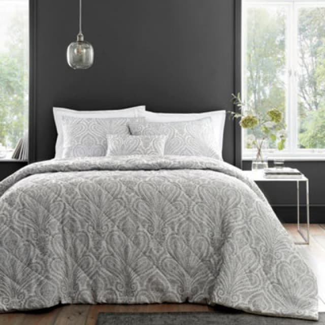 Portfolio Home Montpellier Paisley Jacquard Silver Quilted Throwover Bed Throw Blanket 200 X 230Cm