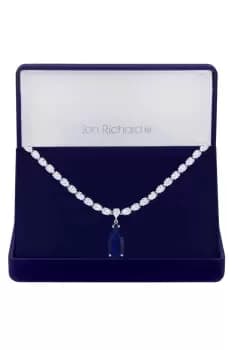 Rhodium Plated Cubic Zirconia Statement Blue Peardrop Necklace - Gift Boxed