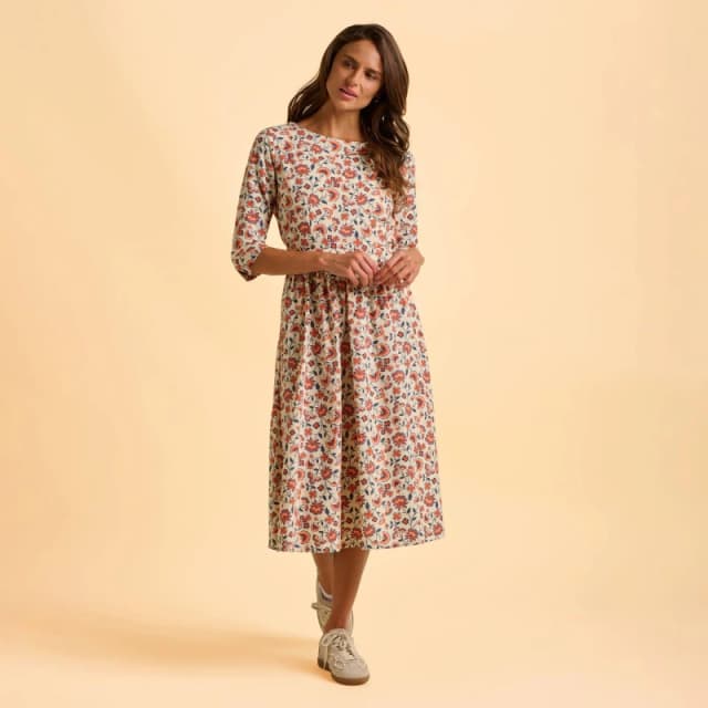 Brakeburn Womens Beech Dress in Cream Size: 14 Cream Female 14