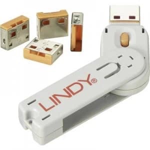 LINDY USB port lock USB-Lock + Key 4 Piece set Orange incl. 1 key 40453