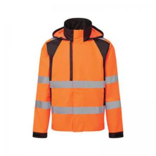 Portwest WX2 Eco Hi Vis Waterproof Rain Jacket CD860OBRL Colour: Orange / Black