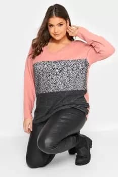 Leopard Print Colour Block Knit Soft Touch Top