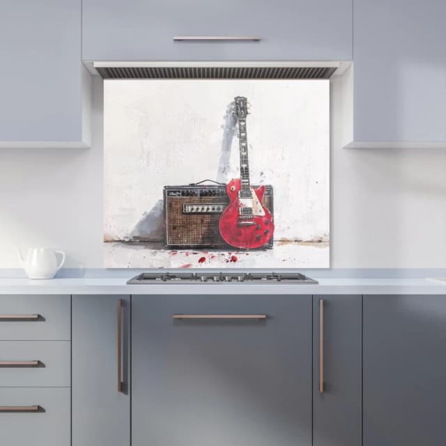 Warren Reed - Designer Red Guitar: Echoes of Rock Kitchen Splashback in Purple Size: 600mm x 750mm Purple Unisex 600mm x 750mm