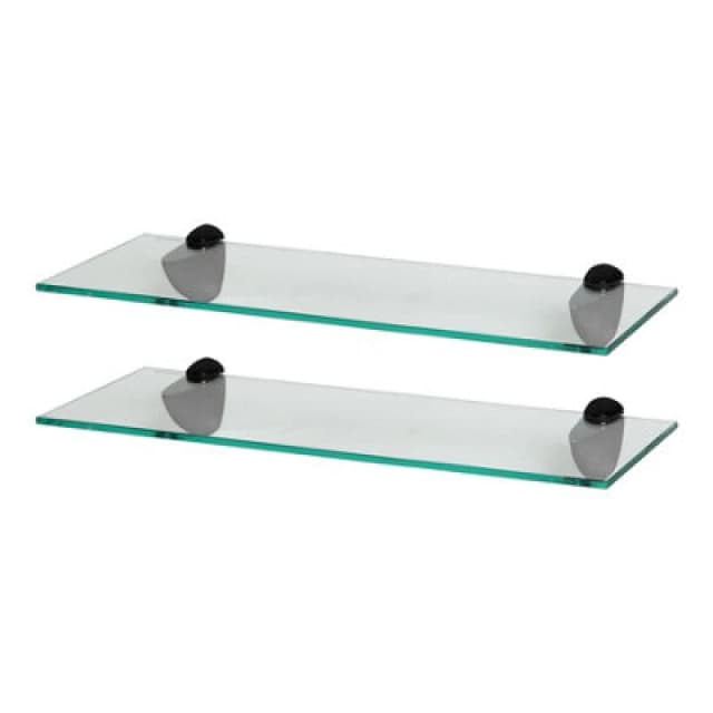 Harbour Housewares 2X Floating Glass Shelves - 50Cm - Black Brackets - Bathroom Shower Storage Vanity Display Unit Shelf