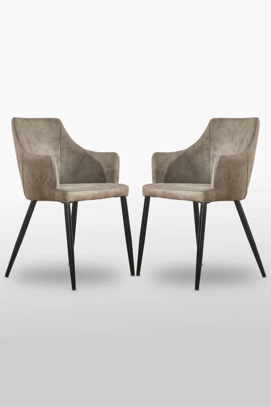 Life Interiors Life Interiors Set of 2 Zarah Modern Faux Leather Dining Chairs with Armrests and Black Metal Legs, Comfortable Accent Chair in Light B