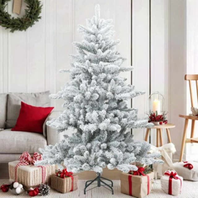 vidaXL Artificial Hinged Christmas Tree Snow Flocked White 150cm, White 42019327