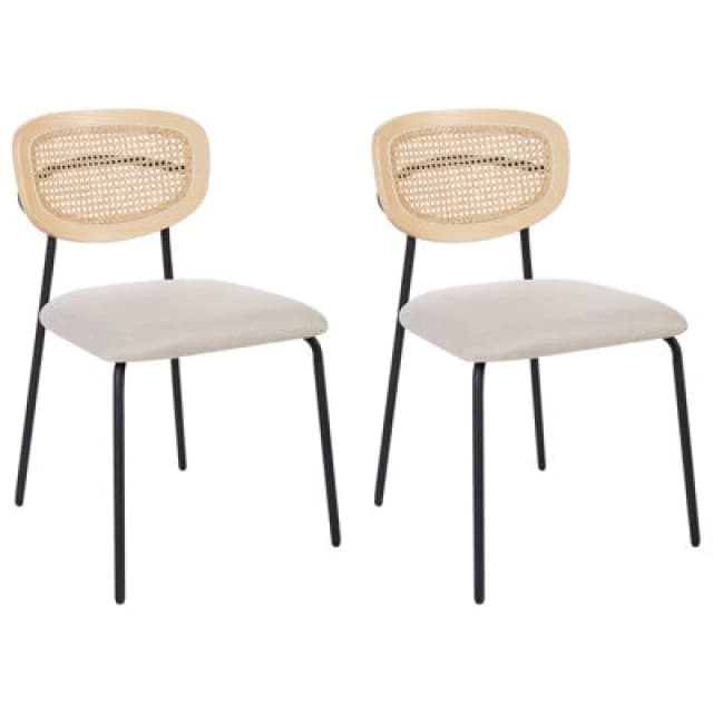 Beliani Set Of 2 Dining Chairs Mayetta Rattan Light Beige