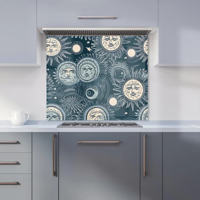 Warren Reed - Designer Silver Blue Moon & Stars Kitchen Splashback Size: 600mm x 750mm Blue Unisex 600mm x 750mm