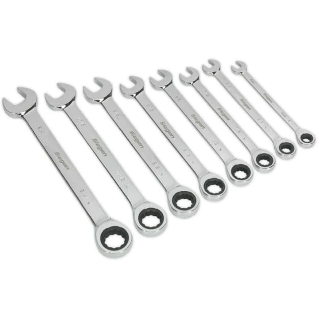 Loops 8pc Slim Handled Combination Spanner Set - 12 Point Imperial Ring Open End Head Multi