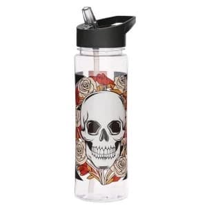 Reusable 550ml Plastic Water Bottle - Union Jack Skulls and Roses