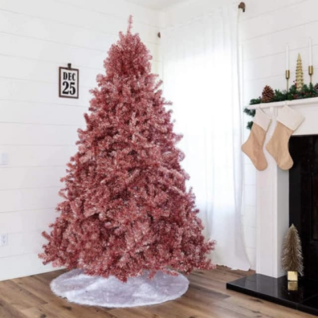 Shatchi 7FT Artificial Christmas Tree Rose Gold Shiny Tinsel Tips Rose Gold