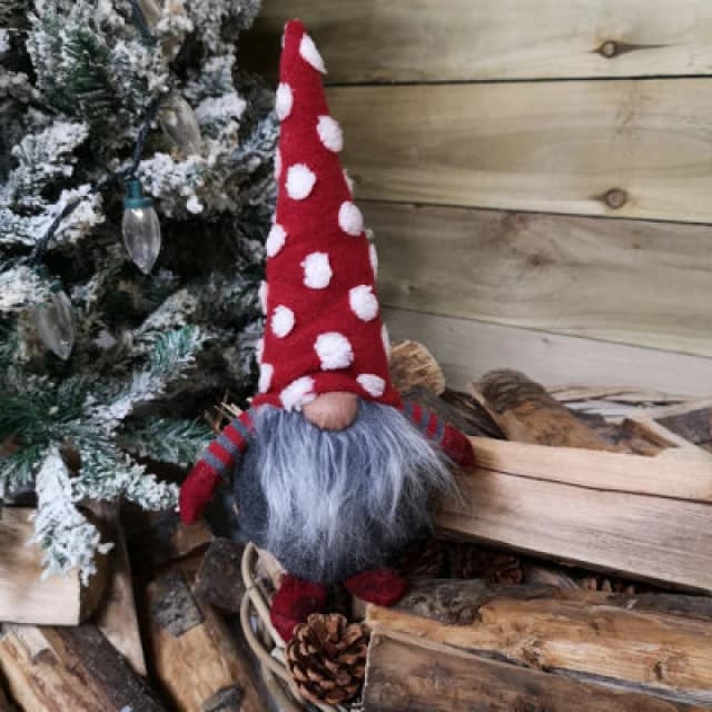Samuel Alexander 32Cm Festive Christmas Red & Grey Bearded Gonk With White Polka Dot Hat