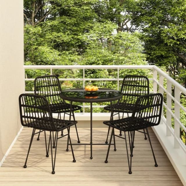 vidaXL 5 Piece Garden Dining Set Black Poly Rattan, Black 3157844