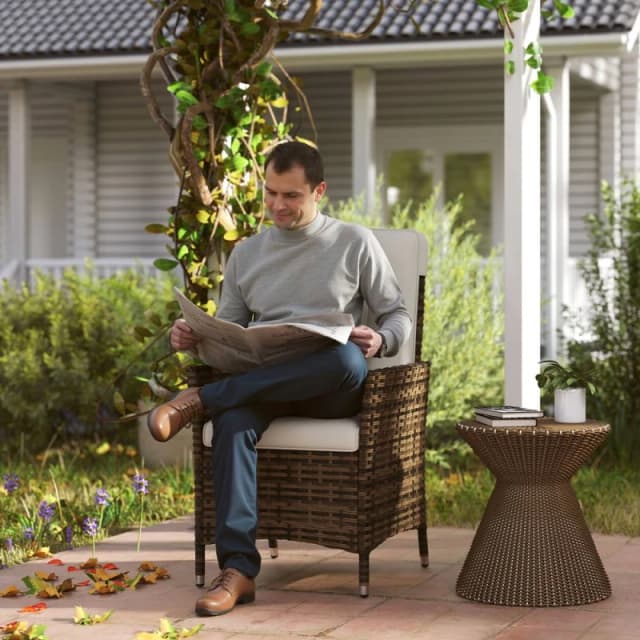 OUTSUNNY Rattan Garden Recliner Chair with Adjustable Backrest in Cream Size: Armchair Cream Unisex Armchair