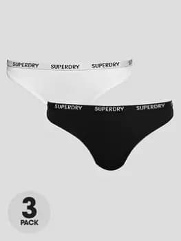 Superdry Organic Cotton Harper Thong 2 Pack - Black White, Black, Size 10, Women