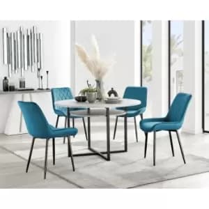 Furniturebox Adley Grey Concrete Effect 120cm Storage Dining Table & 4 Blue Pesaro Black Leg Velvet Chairs