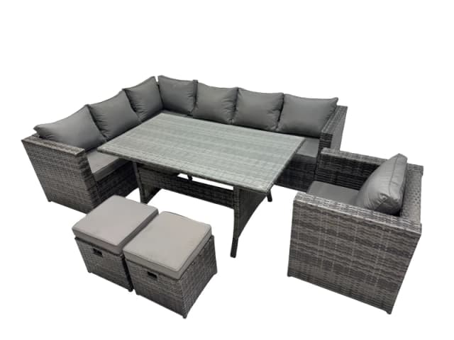 Fimous Outdoor PE Rattan Sofa Set with with Chair 2 Small Stool in Dark Grey Dark Grey Unisex