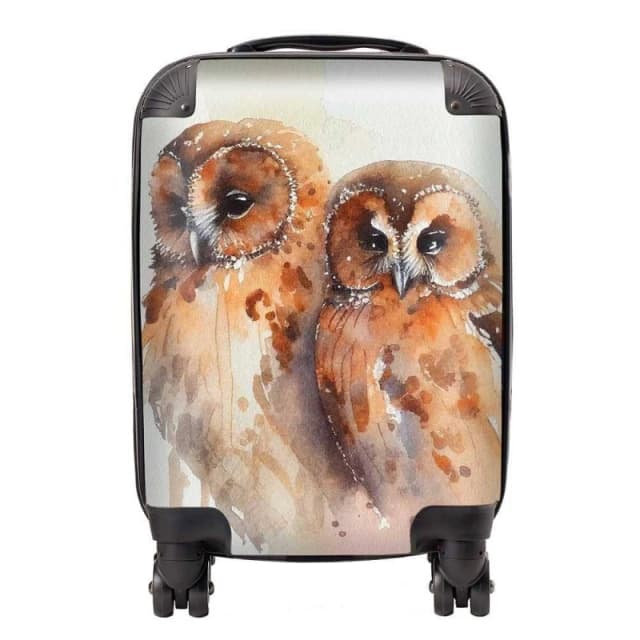 Warren Reed - Designer Loving Tawny Owls Watercolour Suitcase in Brown Size: Small Brown Unisex Small