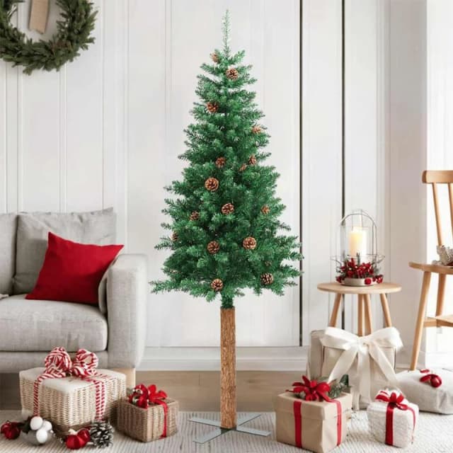 VIDAXL Slim Christmas Tree with Real Wood and Cones Green 150cm PVC vidaXL 8720286011560