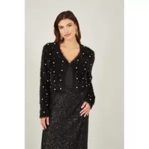 Yumi Black Eyelash Bolero With Pearl Detail - Black