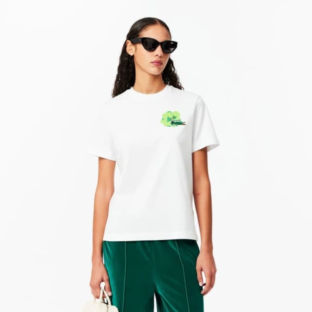 Lacoste Floral Print Cotton T-Shirt White female 8