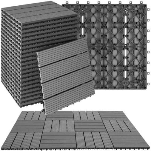 Tectake Composite Decking Tegulas - Click System, Wood Look, Outdoor Safe Set Of 22 - Grey