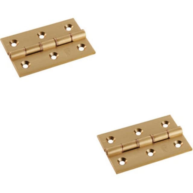 Loops 2x PAIR 76 x 50 x 2.5mm Brass Washered Butt Hinge Satin Brass Internal Door Metallics