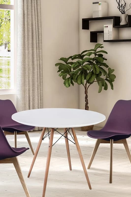 Fusion Living Soho Medium White Circular Dining Table with Beech Wood Legs White