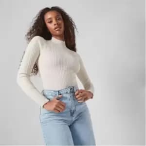 Missguided Rib High Neck Knit Bodysuit - Cream