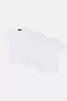 3 Pack White Muscle Fit Crew Neck T-Shirts