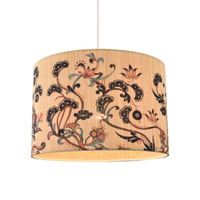 Happy Homewares Contemporary Multi Coloured Floral Bamboo Round Pendant Lamp Shade