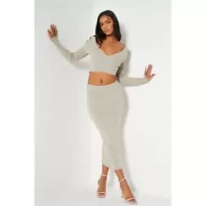 I Saw It First Knitted Bodycon Midi Skirt - Brown