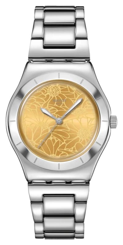 Swatch YLS236G PETAL SWIRL (33mm) Yellow Floral Patterned Watch