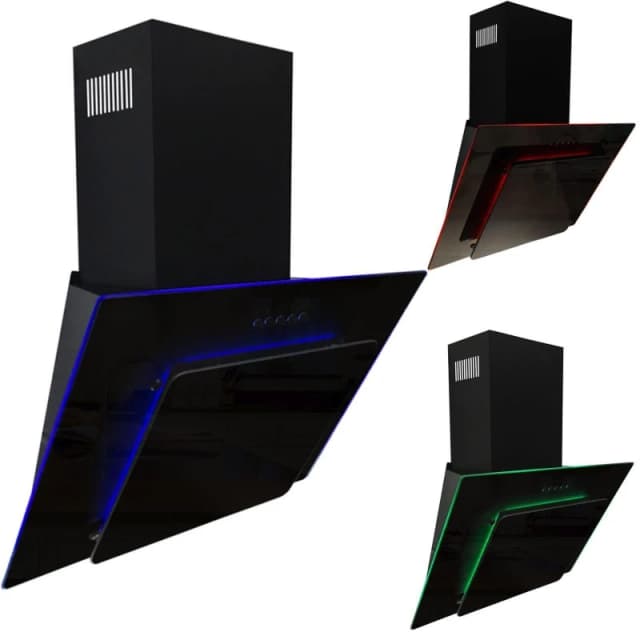 SIA 60cm Black Angled 3 Colour Edge Lit Cooker Hood Extractor Fan - AGE61BL Black unisex