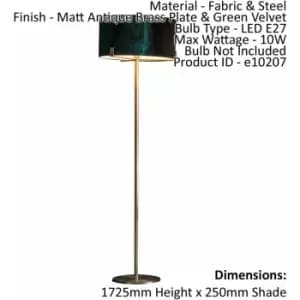 Loops - Floor Lamp Light Matt Antique Brass & Green Velvet 10W LED E27 Base & shade