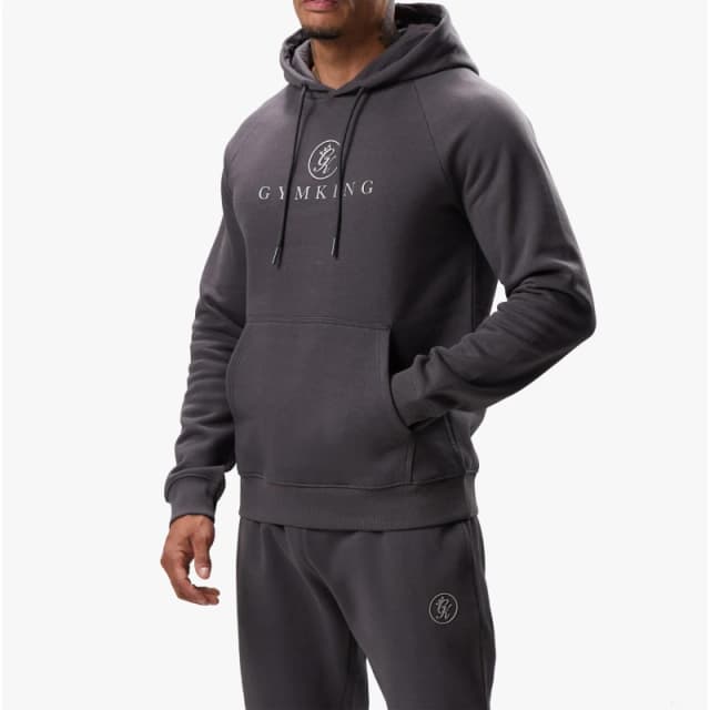 Gym King Mens Pro Logo Cotton Long Sleeve Hoodie Graphite male Small