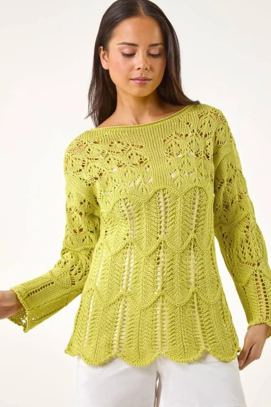 Roman Womens Petite Open Knit Jumper in Lime Size: 12 Lime Female 12