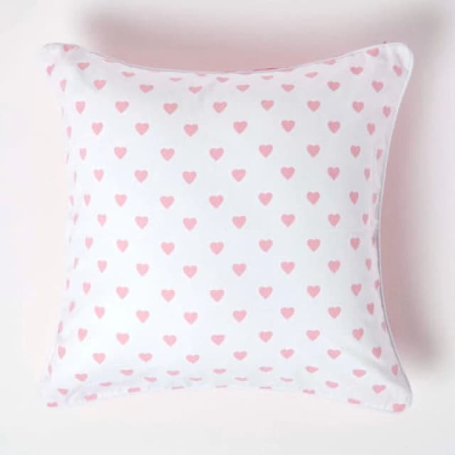Homescapes Cotton Pink Hearts Cushion Cover, 60 X 60 Cm