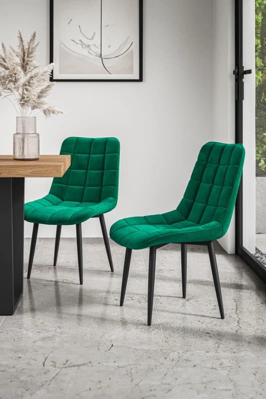 More4Homes Set of 8 Nova Modern Velvet Dining Chair Padded Seat Metal Legs Green