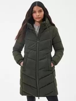 Barbour International Boston Longline Quilted Coat - Green, Size 12, Women