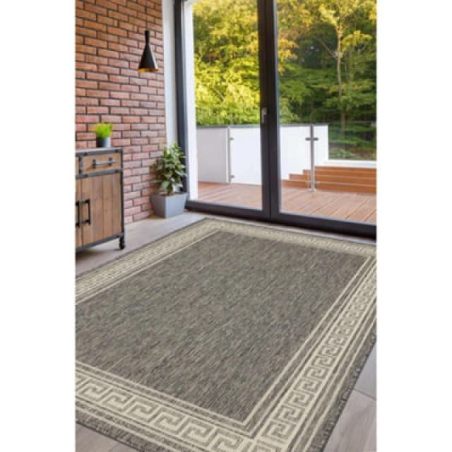 Melrose County Flatweave Grey Bordered Indoor Non-Slip Large Area Rug 160/225Cm