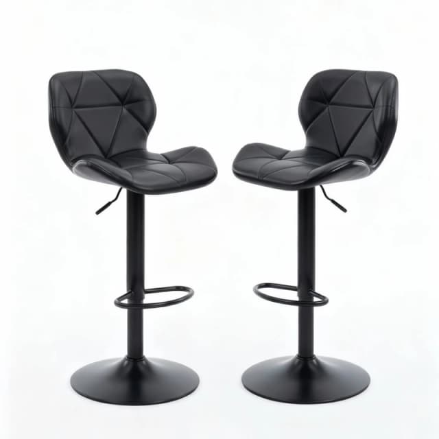Alivio 2 Piece Modern Faux Leather Adjustable Bar Stool Backrest Bar Chairs in Black Unisex