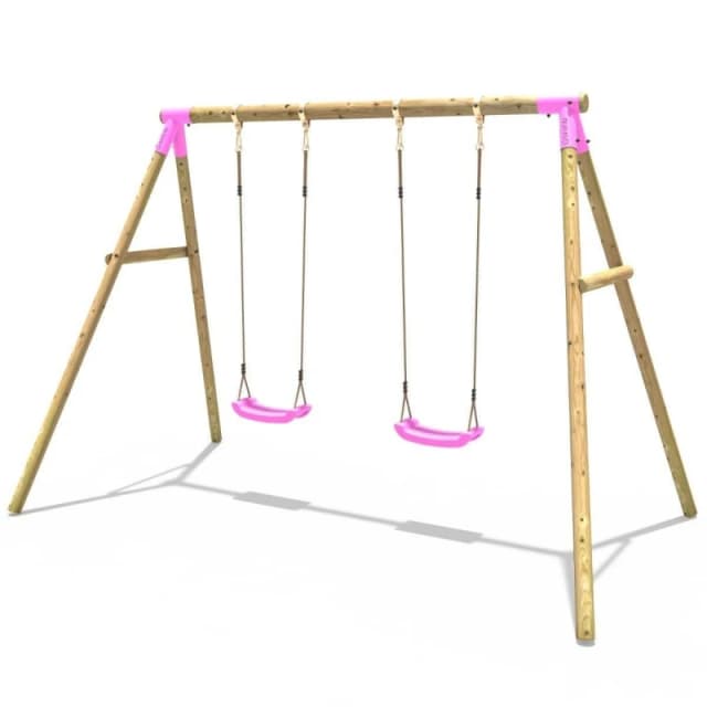 OutdoorToys Rebo Kids Wooden Garden Swing Set with 2 Swings - Venus Pink Pink Unisex