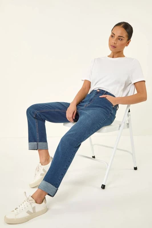 Roman Womens Petite Turn Up Pocket Jeans in Indigo Size: 18 Indigo Female 18